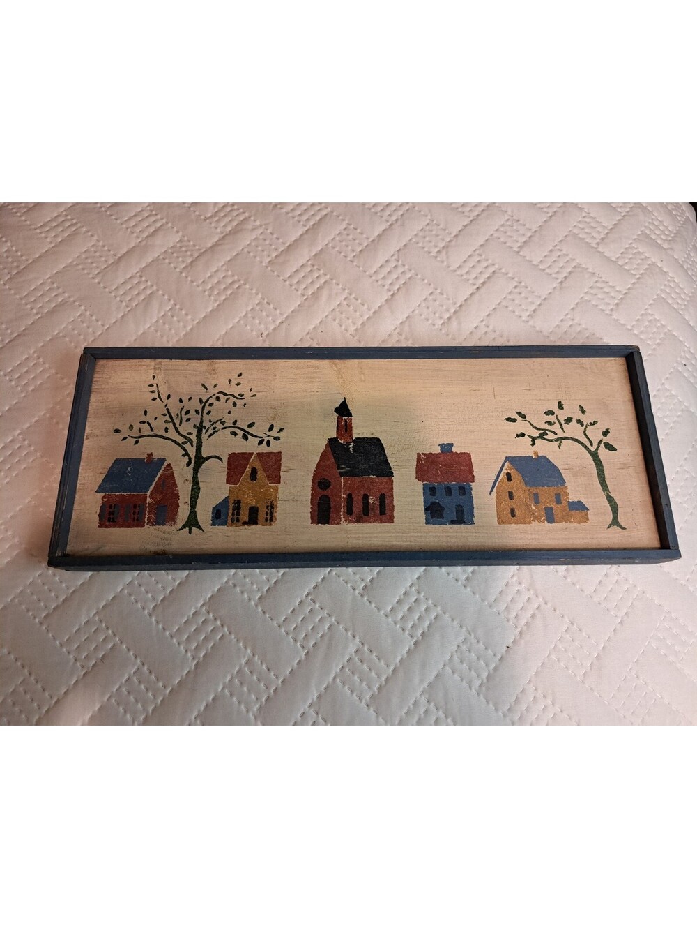 Vintage Hand-Painted Primitive Wooden Decorative Country Village Wall Sign